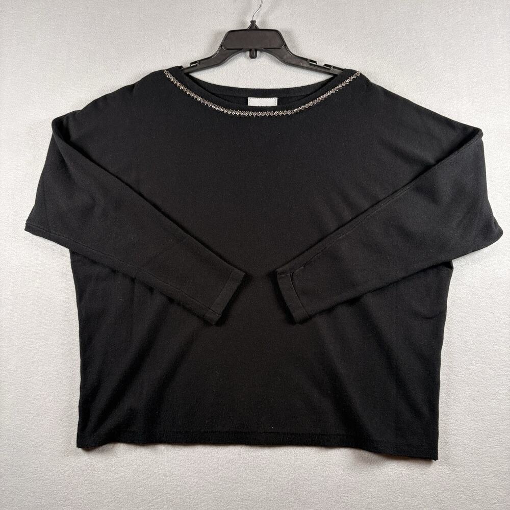 Liv Milano Women's XL Black Crewneck Sweater Crystal Embellished Collar
